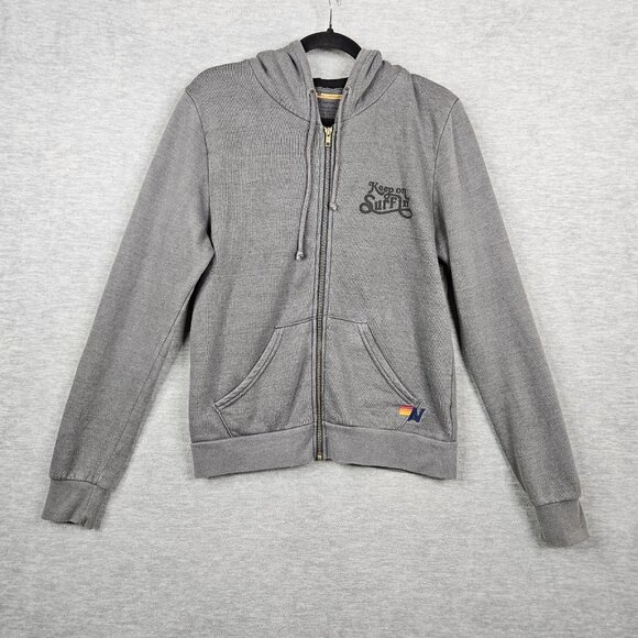 Aviator Nation Pull zip Unisex Adult Grey Hoodie Size M Stains - Picture 1 of 9